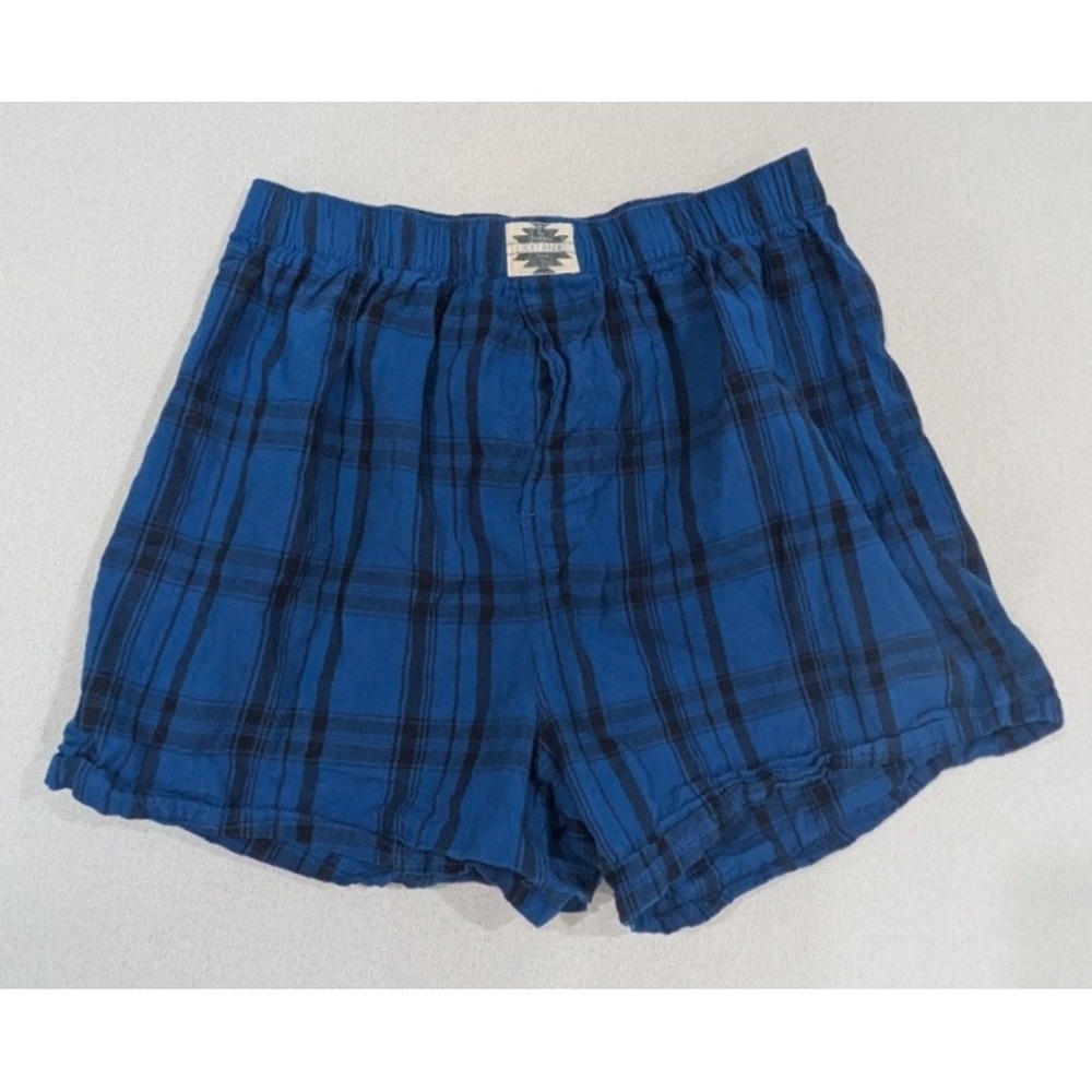 Lucky Brand Boxer Shorts Mens L Blue Plaid Woven Elastic Waist Underwear